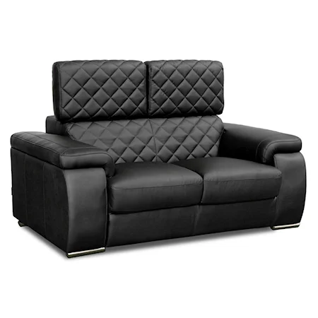 Contemporary Leather Loveseat with Click-Clack Adjustable Headrest